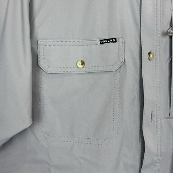 PONCHO The Grey Fox Short Sleeve Button Up Shirt Small Magnetic Pockets Logo - Picture 4 of 9